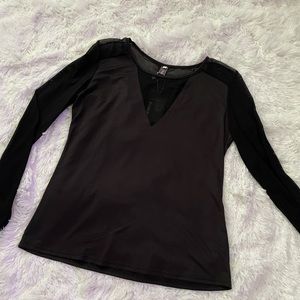 Black Top with sheer scoop neck and sleeves